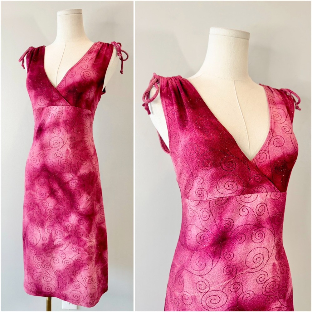 Vintage 1990s / 2000s Pink Sparkly Dress Fairy Whimsical 90s Y2K 00s Tie Dye M L
